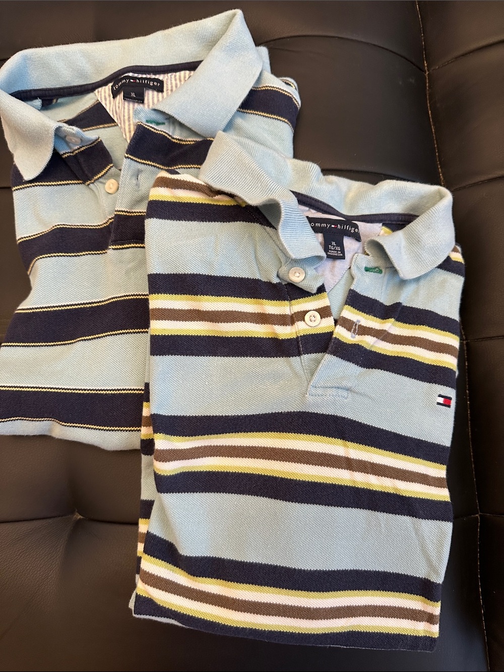 Tommy Hilfiger Bundle of 2 Boy’s Striped Polos in Light Blue, Navy & Cream Sz XL